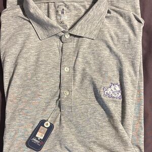 johnnie-O Men's Heather Gray Polo with Purple Embroidered Logo
